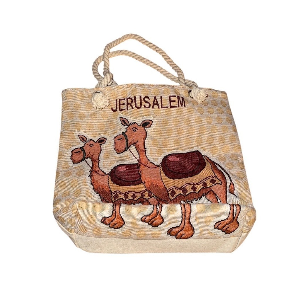 Jerusalem Tote Bag Womens Large Beige Camel Pattern Travel Souvenir Beach